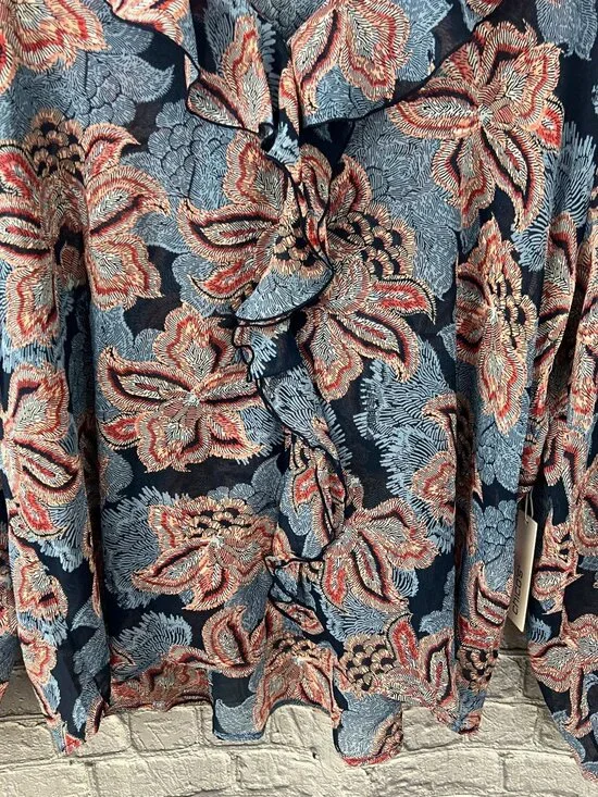 Chico’s NWT Size 4 US 20 Blue Floral Ruffle Front Blouse Long Sleeve Boho Top - Picture 8 of 12